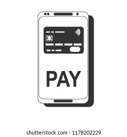 Mobile payment. NFC smart phone concept flat icon. black image on white background. Stock flat vector illustration.