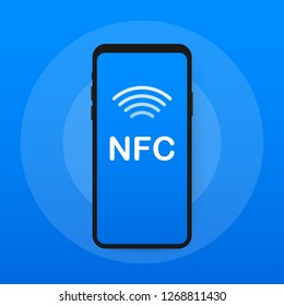 Mobile payment. NFC smart phone concept flat icon. Vector stock illustration.