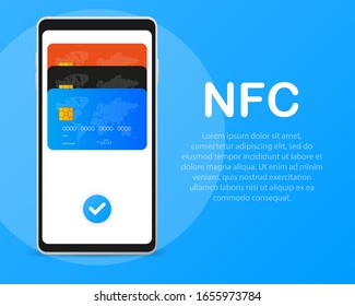 Mobile payment. NFC smart phone concept icon in flat style.