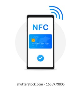 Mobile payment. NFC smart phone concept icon in flat style.