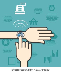 Mobile payment NFC technology concept with a credit card on smartwatch