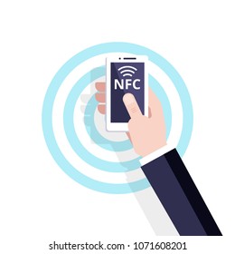 Mobile Payment with NFC technology. Payment with NFC system and contactless card - vector flat Icon.