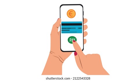 mobile payment on phone screen. contactless payment. payment in euros.
vector design.