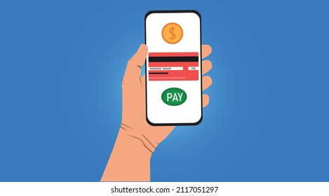 mobile payment on phone screen.contactless payment.pay with dollars.
vector design.