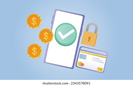 Mobile payment, online card payment, digital money transfer concept.on blue background.Vector Design Illustration.