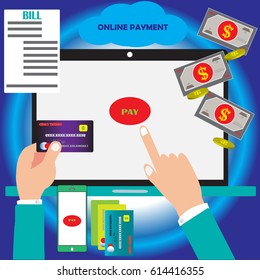 Mobile payment or online Payment with laptop of concept with hand holding credit card for payment used internet connection for online payment 