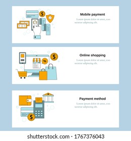 Mobile payment, Online shopping, Payment method concepts. Vector template for website, mobile website, landing page, ui.