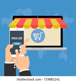 Mobile payment online shopping with smartphone mobile. Vector illustration online technology business concept.