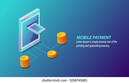 Mobile payment - Online transaction - e payment - Digital money 3D isometric design vector banner