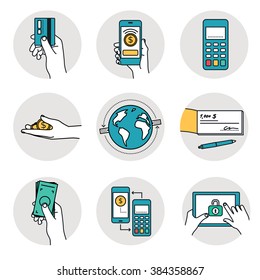 Mobile Payment and other payment methods. Smart banking icons collection. 