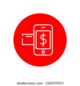 Mobile Payment Outline Red Circle Vector Icon Illustration