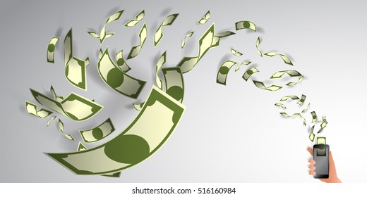Mobile payment paper art style vector illustraion