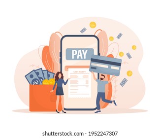 Mobile payment people. Flat isometric vector illustration. Qr code, mobile device. Bank online. Vector illustration design.