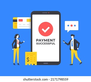 Mobile payment. People and successful payment with smartphone. Mobile banking, pay with mobile phone, online shopping, checkout concepts. Modern graphic elements set. Vector illustration