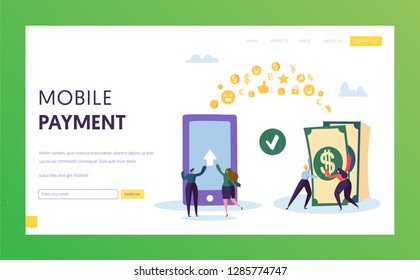 Mobile Payment Phone Cash Transfer Landing Page. Online Bank Wallet in Smartphone. Electronic Transaction Cashback Service Technology Concept for Website or Web Page Flat Vector Illustration