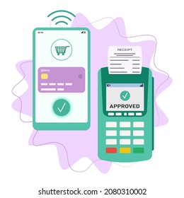 Mobile payment with POS terminal concept. Flat style. Vector illustration.
