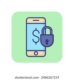 Icono de línea de protección de pago móvil. Signo de dólar en la pantalla del teléfono y bloqueo. Concepto de seguridad financiera. Se puede utilizar para temas como dinero, seguros, seguridad de datos