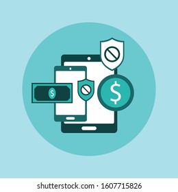 Mobile payment security concept with blue background