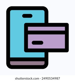 Mobile Payment Service Vector Icon, Isolated Lineal Color Vector Icon.