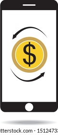 Mobile payment services, phone finances app, financial banking technology, vector line icon