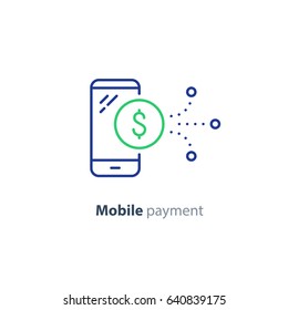 Mobile Payment Services, Phone Finances App, Financial Banking Technology, Vector Line Icon