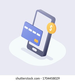 mobile payment smartphone credit card with modern isometric style