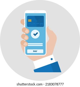Mobile Payment. Smartphone with Online Payment. a credit card on the screen phone. Online shopping. NFC payments. Banking, Finance app and e-payment. Pay by credit card via electronic wallet wireless