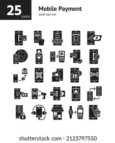 Mobile Payment solid icon set. Vector and Illustration.