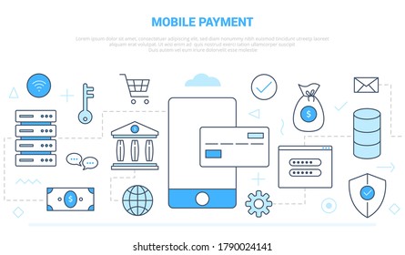 mobile payment technology concept with various icon line like smartphone and credit card money with modern line style