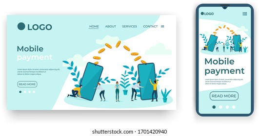 Mobile payment. Template for the user interface of the website's home page.Landing page template.The adaptive design of the smartphone.vector illustration