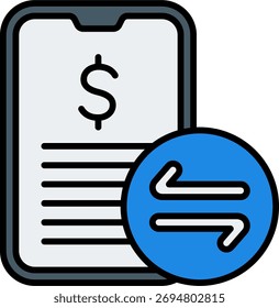 Diseño de Vector de pago móvil en estilo moderno, banca de teléfonos inteligentes y concepto de transacción sin contacto, ilustración de finanzas sin efectivo. Icono de línea llena