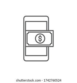 Transacción de símbolo de icono del vector de pago móvil aislada en fondo blanco