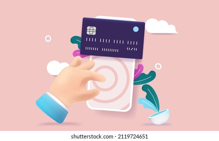 Mobile payment vector illustration of hand using credit card on smartphone