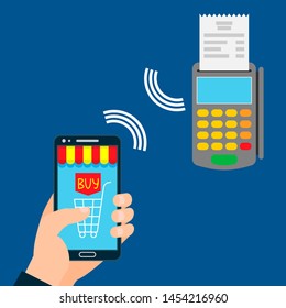 Mobile payment vector illustration. NFC payment, money transferring via smartphone app, online banking and shopping. Mobile payment service set.