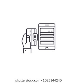 mobile payment vector line icon, sign, illustration on background, editable strokes