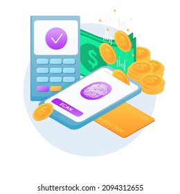 Mobile payment via credit card concept. Mobile payment, business finance pay, transaction online