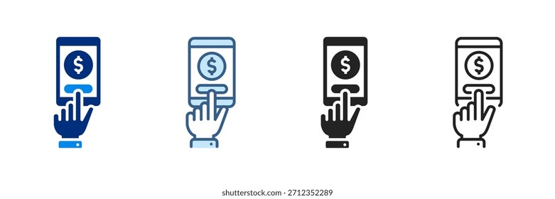 El Icono De La Cartera Del Pago Móvil Fija Diversos Estilos Ilustraciones vectoriales Con La Moneda Del Dólar.