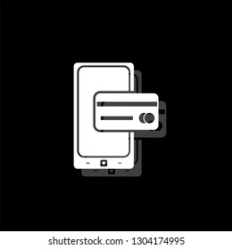 Mobile payment. White flat simple icon with shadow