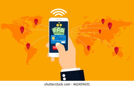 Mobile payments around the world. Modern flat design. Vector illustration.