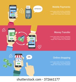 mobile payments banners set in flat design style