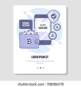 Mobile payments, bitcoin technologies. Flat line illustration for web and app.