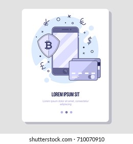 Mobile payments, bitcoin technologies. Flat line illustration for web and app.