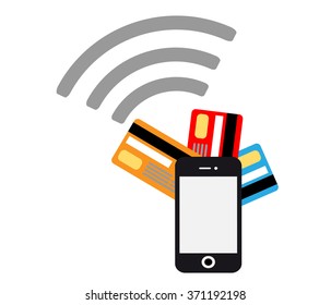 Mobile payments and communication.Flat design style vector illustration of modern smartphone.Vector illustration.Transaction and paypass and NFC. 