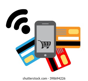 Mobile payments and communication.Flat design style vector illustration of modern smartphone.Vector illustration.Transaction and paypass and NFC. 
