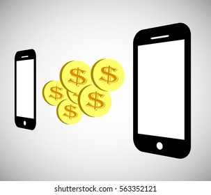 Mobile payments and communication.Flat design style of modern smartphone.Vector illustration.Transaction and paypass and NFC. 