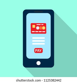 Mobile payments from credit card on the screen, wireless money transfer concept, flat style vector illustration
