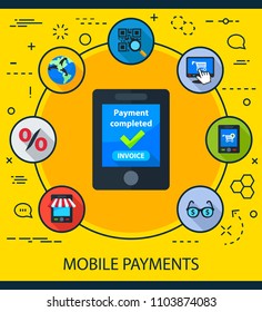 Mobile payments flat icons concept. Vector illustration. Element template for design.