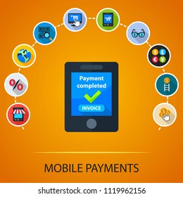 Mobile payments flat icons concept. Vector illustration. Element template for design.
