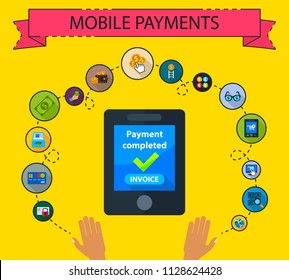 Mobile payments flat icons concept. Vector illustration. Element template for design.