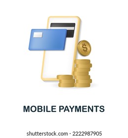 Icono de pagos móviles. Ilustración 3d de la colección de ciudades inteligentes. Icono de Creative Mobile Payments 3d para diseño web, plantillas, infografías y más